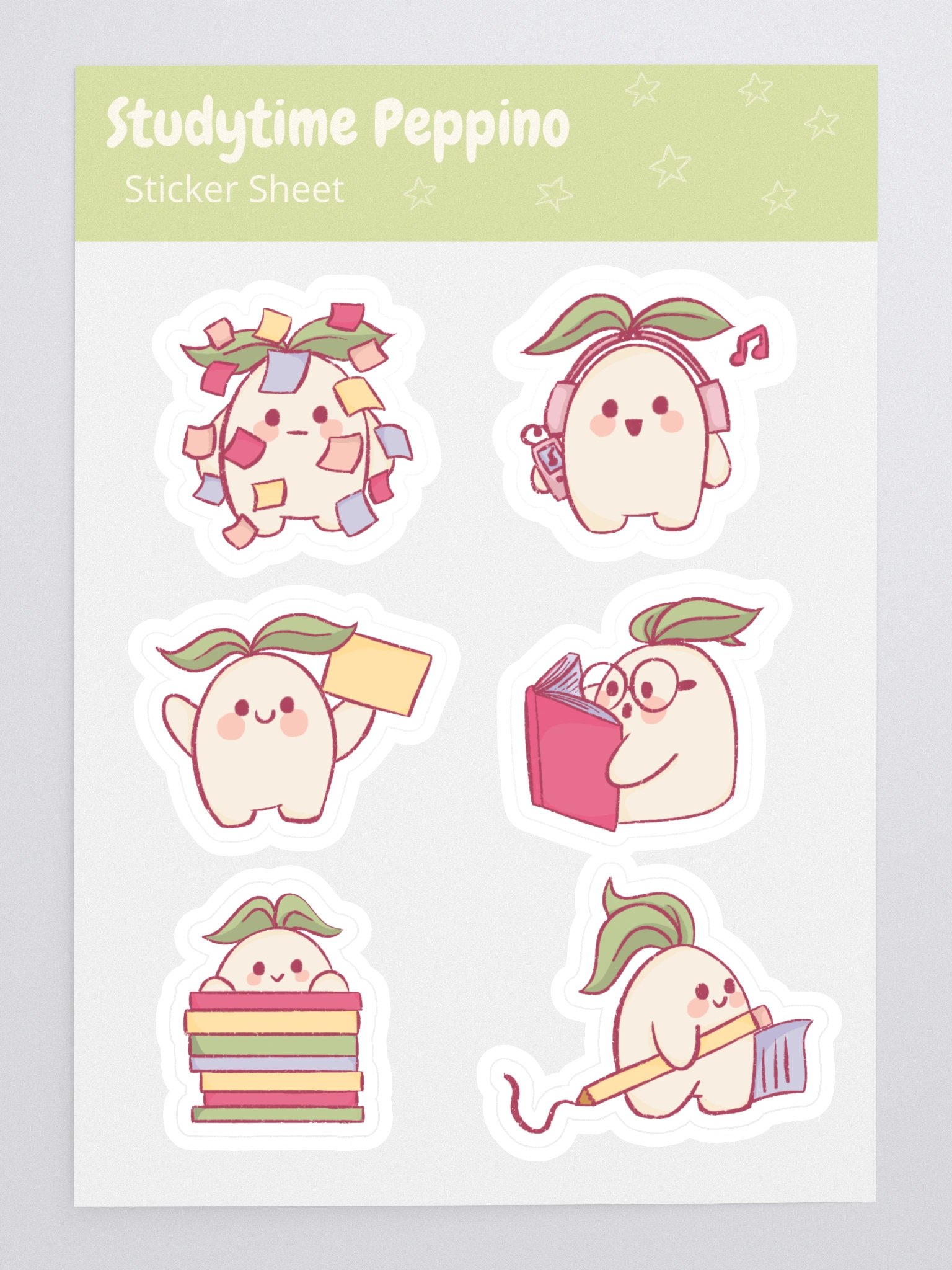 Studytime Peppino Sticker Sheet – Cute Plant Stickers product image (3)