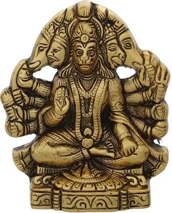 eCraftIndia Golden Metal Handcrafted Lord Panchmukhi Hanuman Statue Decorative Showpiece - 13.5 cm (Metal, Gold) product image (5)