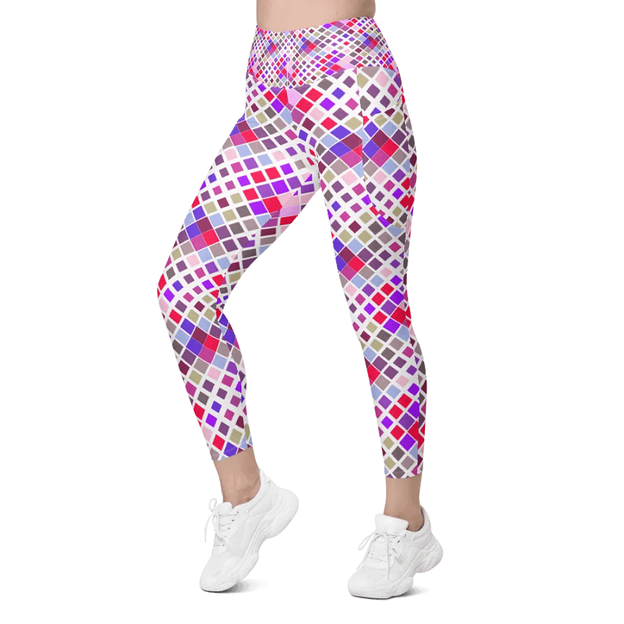 Colorful Square Pattern Design Leggings with Pocket - v12 product image (8)