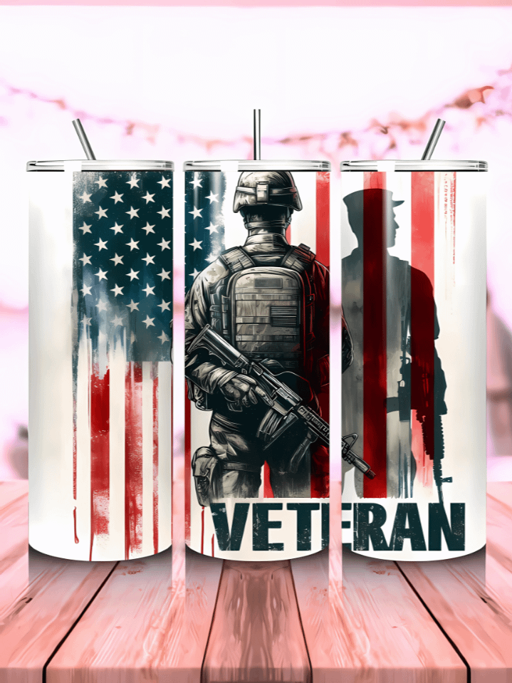 Veteran Tumbler Wrap – 20oz Military Memorial Day Sublimation PNG – Patriotic Army Tribute with American Flag – Perfect for 4th of July & Honoring Veterans – Instant Digital Download – 300 DPI product image (1)