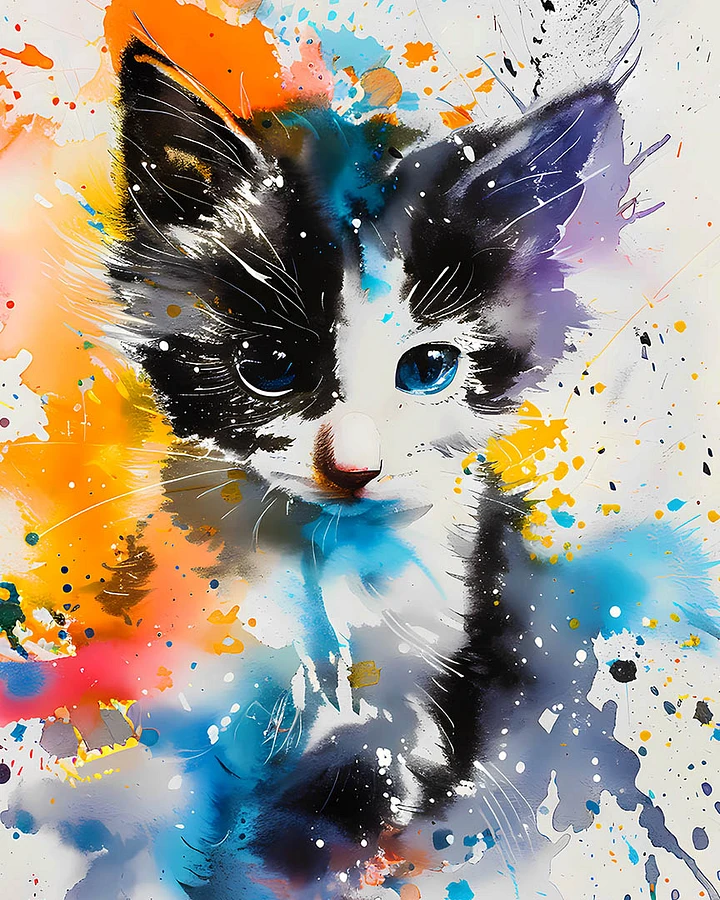 Whimsical Feline Charm: Playful Kitten in Vivid Watercolor Tones Matte Poster product image (1)