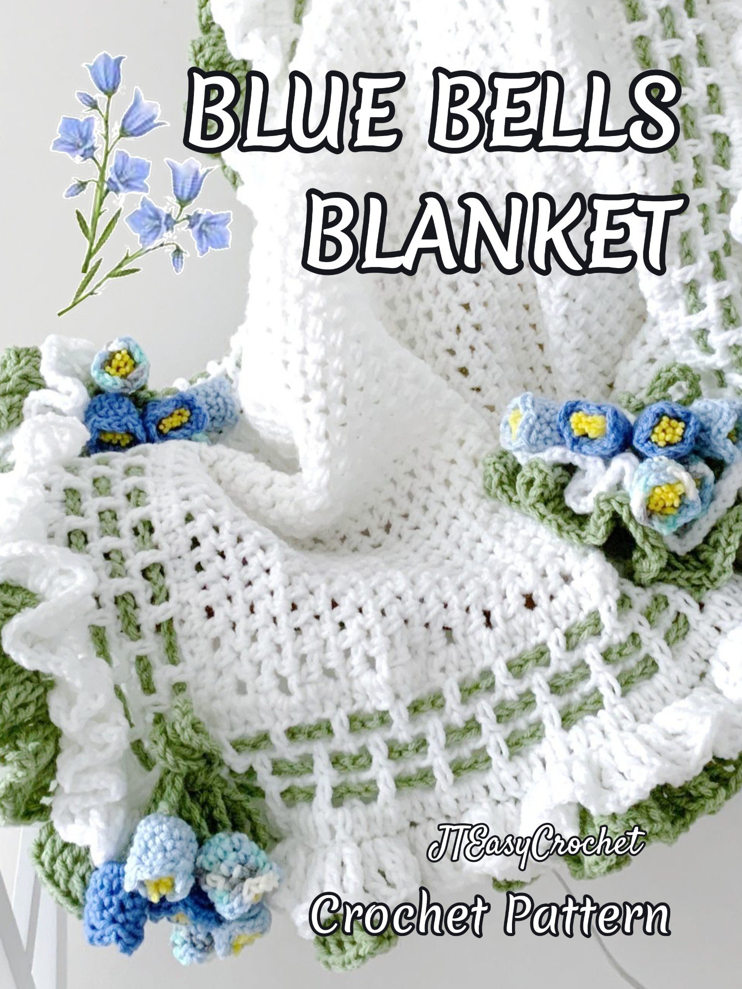 Blue Bells Flower Baby Girl Blanket Crochet Pattern, Infant Coming Home Blanket Floral Boho Throw Vintage Style product image (5)