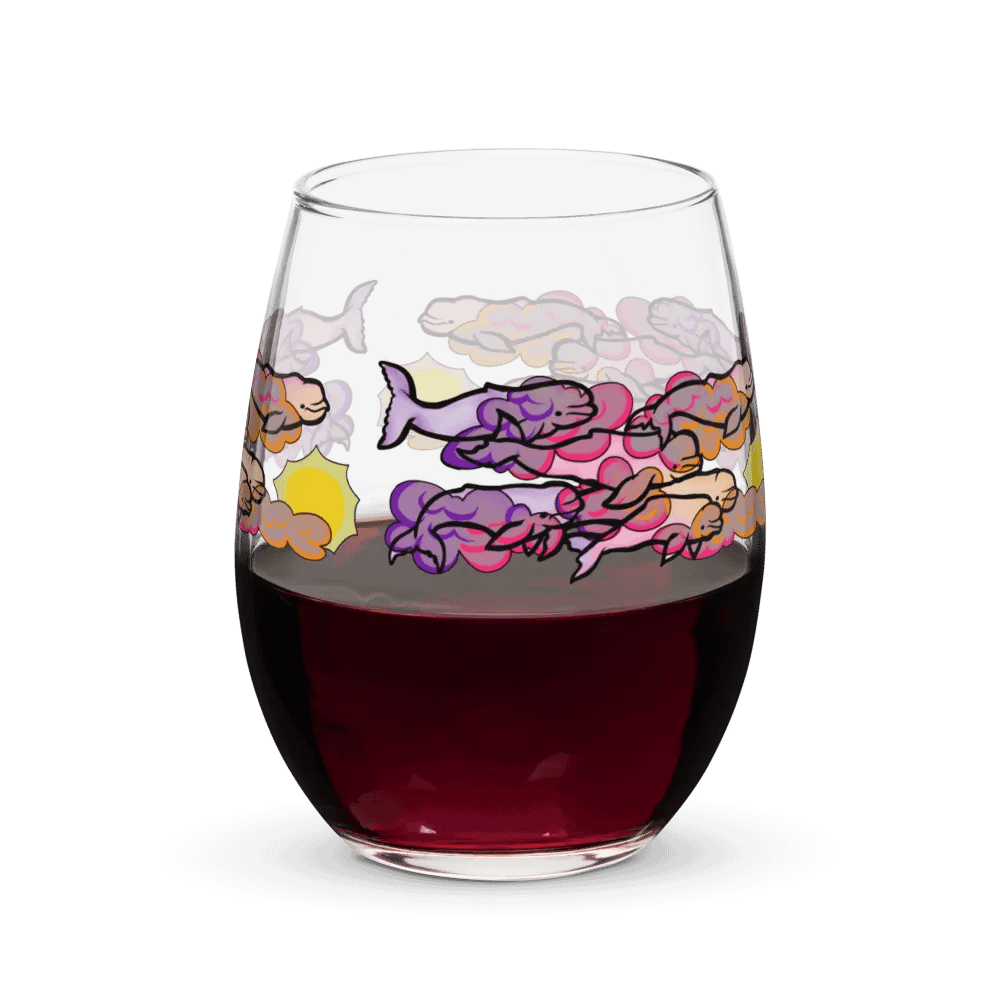 sunset beluga whales stemless wine glass product image (7)
