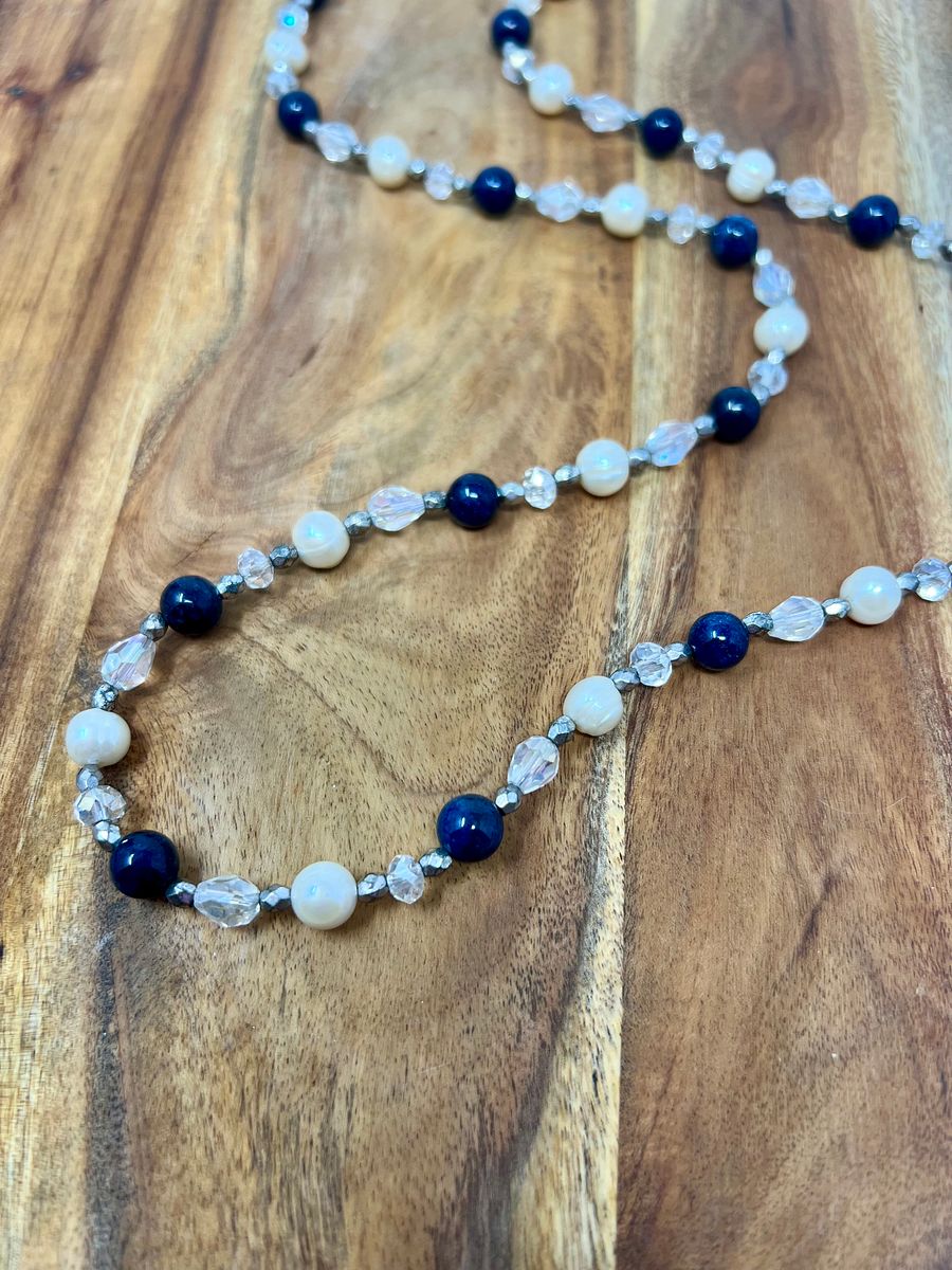 Handmade Convertible Necklace (Pearls, Blue) product image (3)