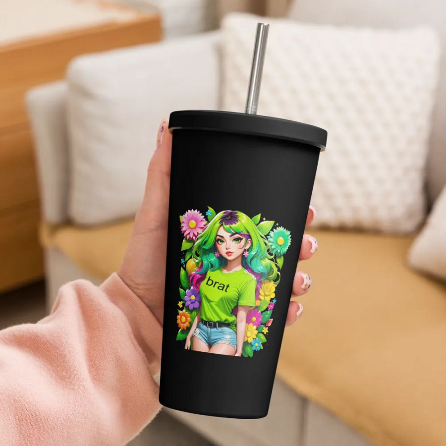 Brat 20 oz Tumbler Cup - Black - Insulated Tumbler with a Straw v4 product image (3)