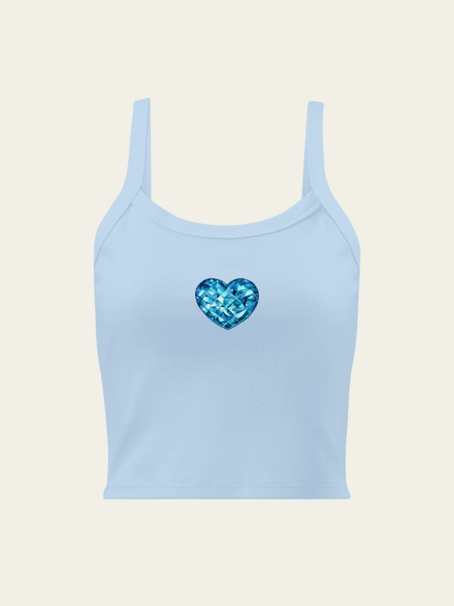 Ribbed Crystal Heart Tank Top - Baby Blue product image (3)