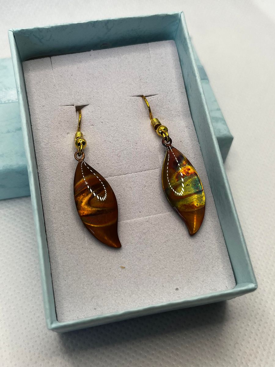 Burnt Copper and Resin Leaf Drop Earrings product image (3)