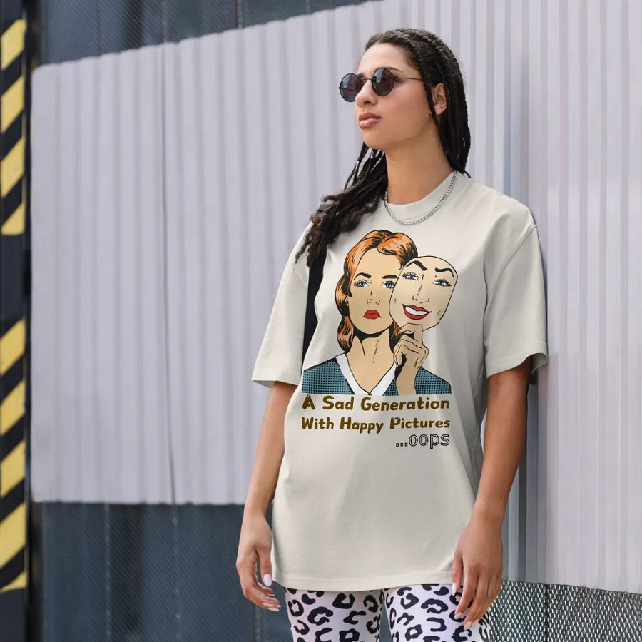 A sad generation with happy pictures oversized faded t-shirt product image (3)