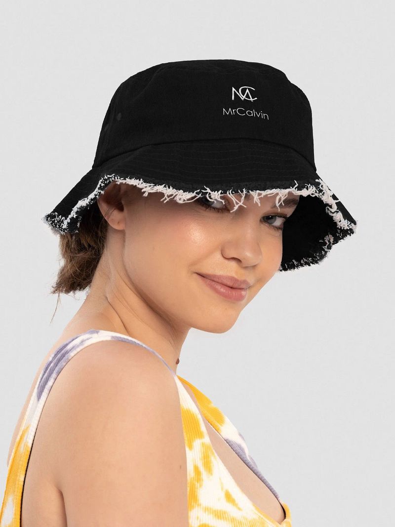 Pixelated MC Distressed Denim Bucket Hat