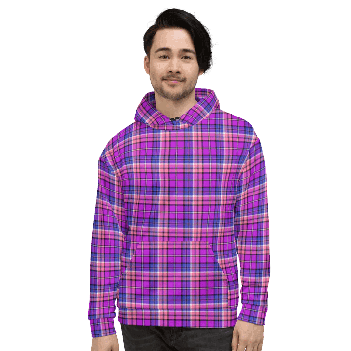Bright Purple, Pink, and Blue Plaid Hoodie product image (2)