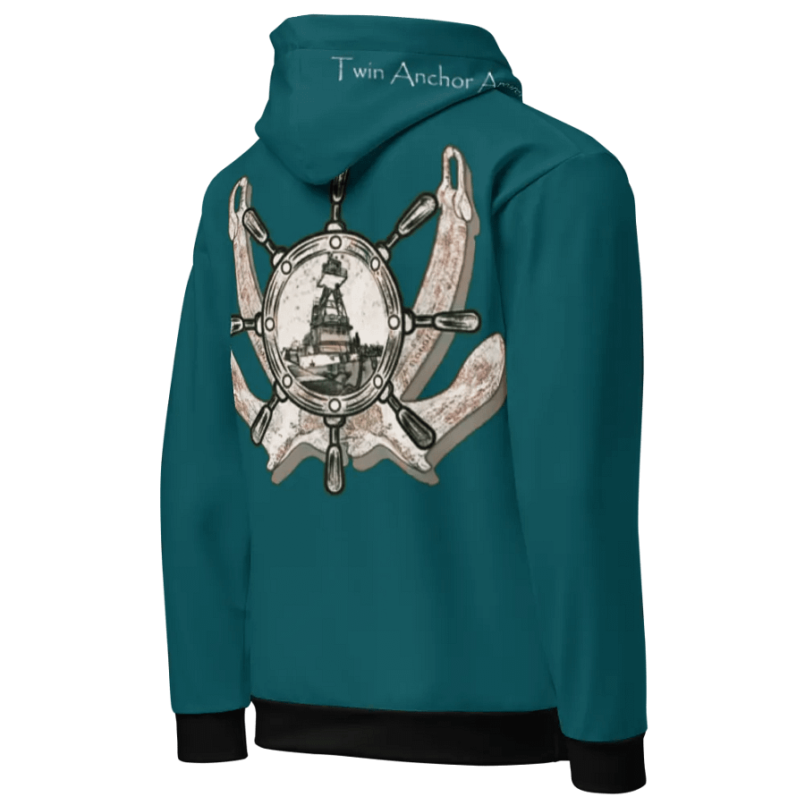 Teal Twin anchor ship wheel & Tug CE Hoodie product image (10)