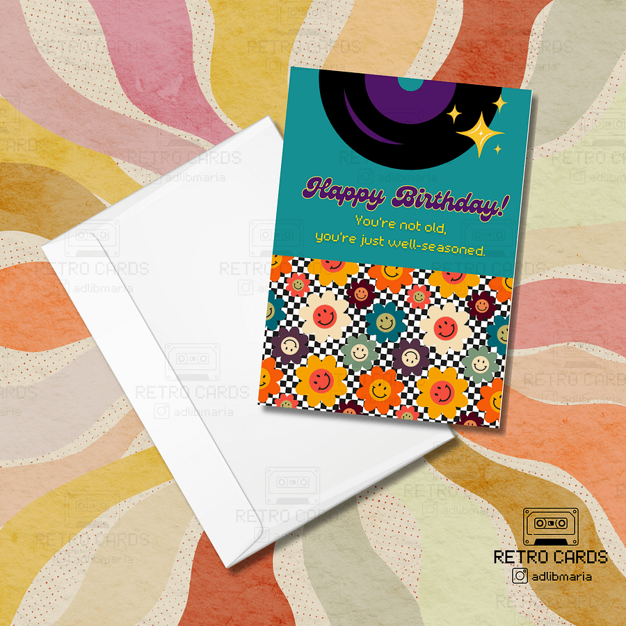 Printable Birthday Card Retro Greeting Card Happy Birthday with Envelope product image (3)