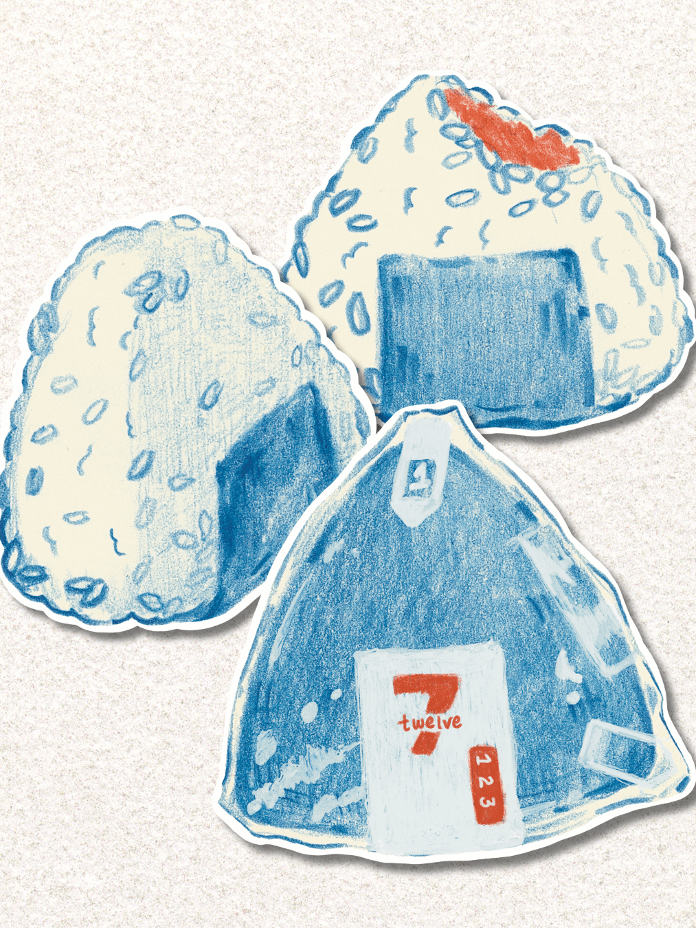 Blue Onigiri Waterproof Vinyl Stickers - 3 Pack product image (2)