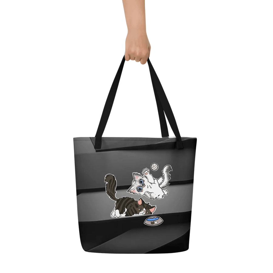 Black/Steel All-Over Print Large Tote Bag w/ Pocket : Luigi & Ariel Logo product image (6)