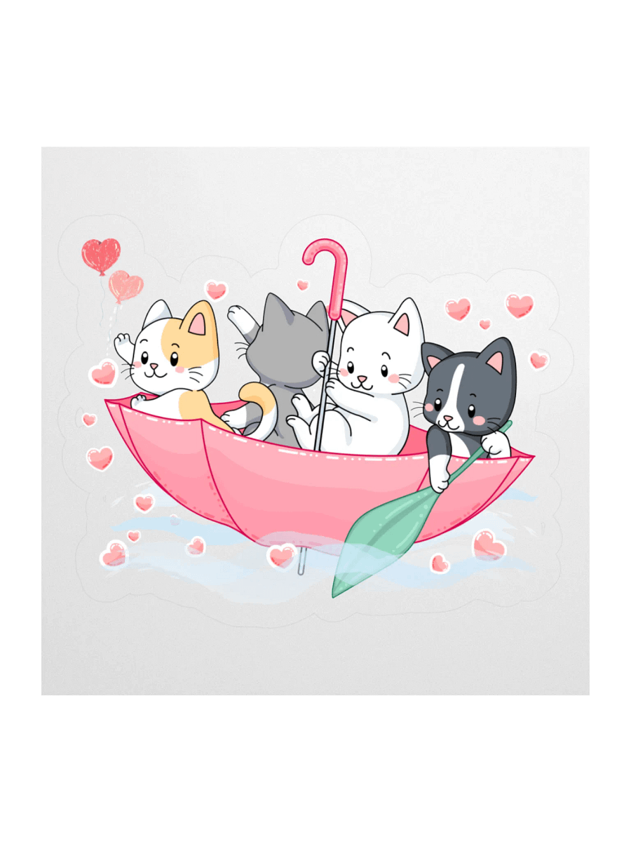 Whimsical Cats in Umbrella Boat Stickers product image (2)
