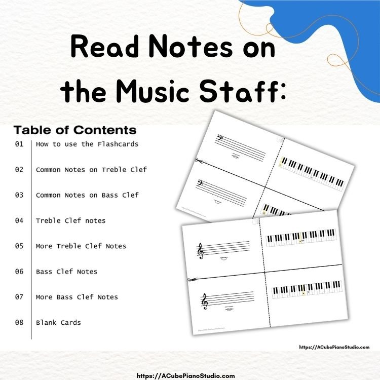Notes on treble clef and bass clef, and where they are on keyboard - Flash cards product image (1)