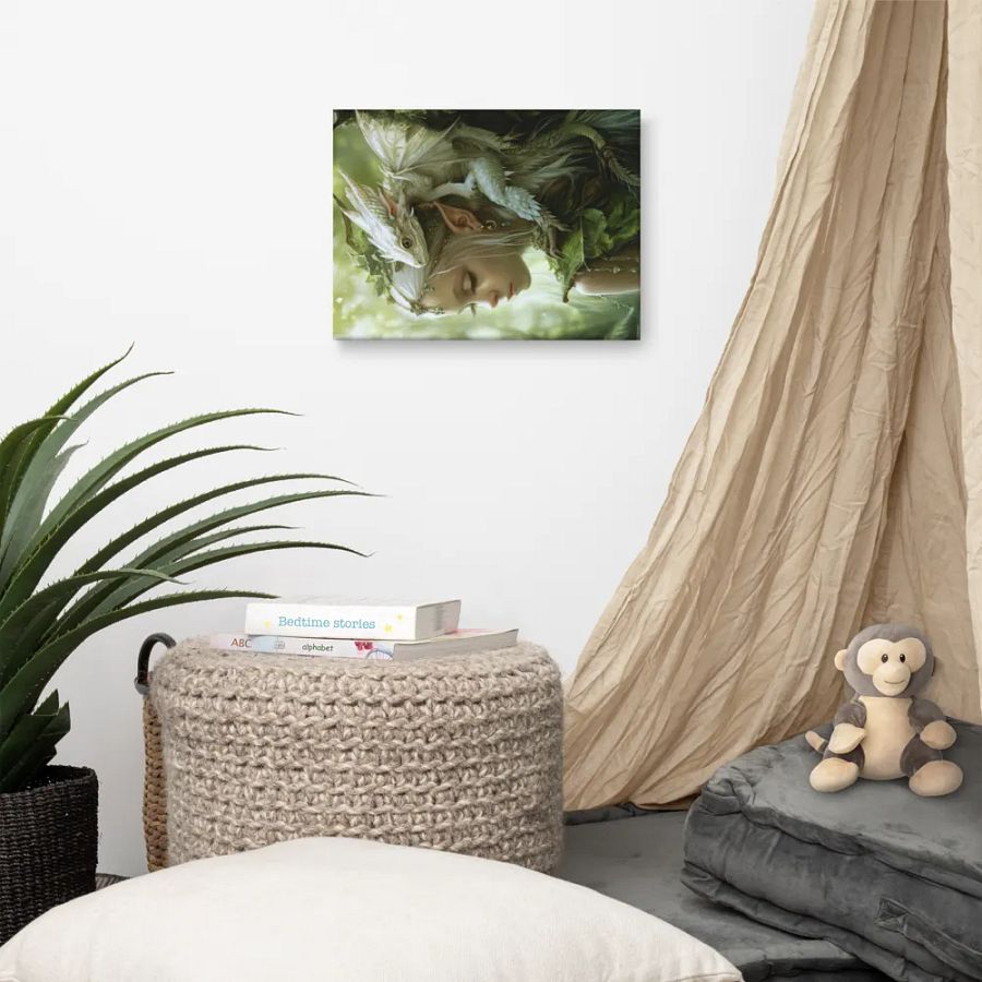 Young elf with her small dragon on the shoulder - Canvas product image (13)