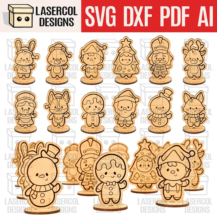 Christmas Characters with Base - Laser Cut Files product image (1)