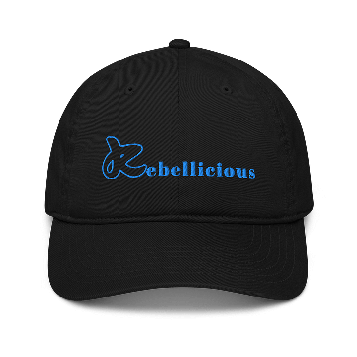 Rebellicious Organic Dad Hat Blue Text product image (1)