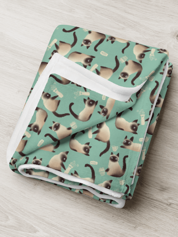 Bad Siamese Cats Knocking Stuff Over Throw Blanket, Mint product image (3)