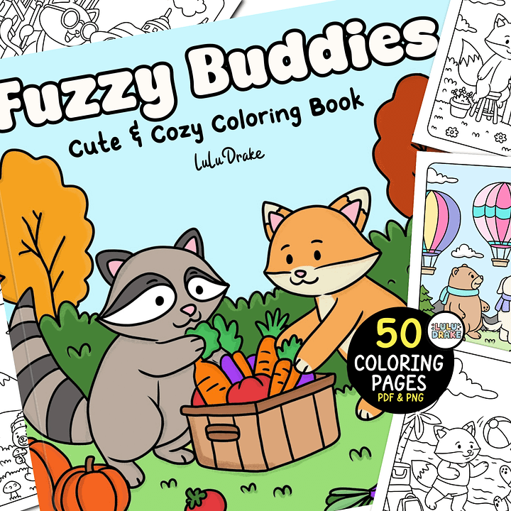 Fuzzy Buddies Cute & Cozy Coloring eBook, 50 Pages ★ DIGITAL ★ product image (1)