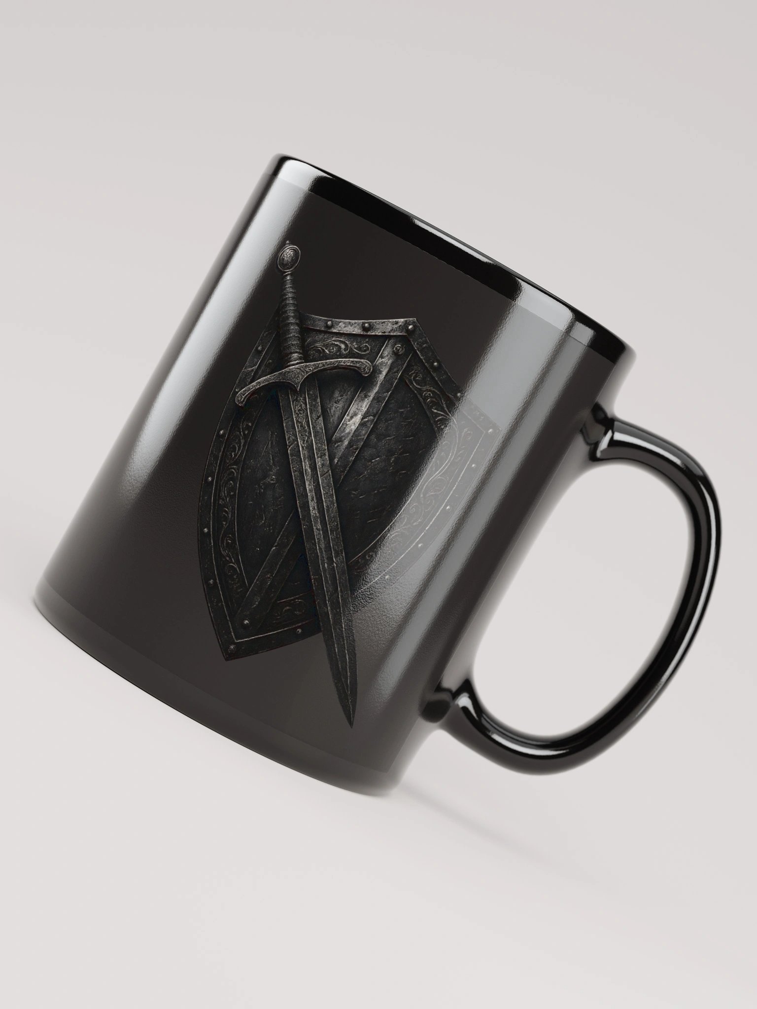 Medieval Shields and Swords Crossed Black Glossy Mug product image (7)