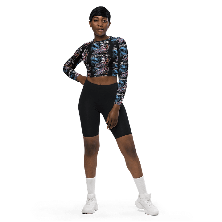 Midnight Veil Designs Women’s Gothic ‘Beware the Toys’ Crop Top - Black, Sizes 2XS-6XL product image (1)