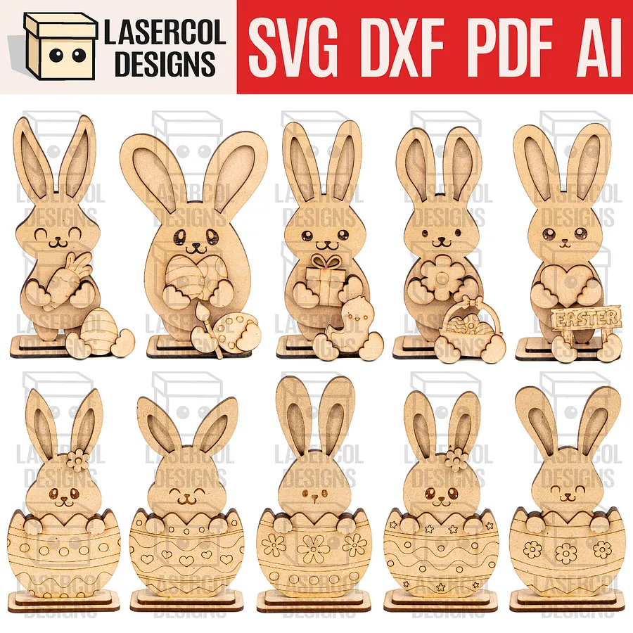 Easter Bunny Bundle Set (10 Styles, 2 Sizes) - Laser Cut Files product image (1)