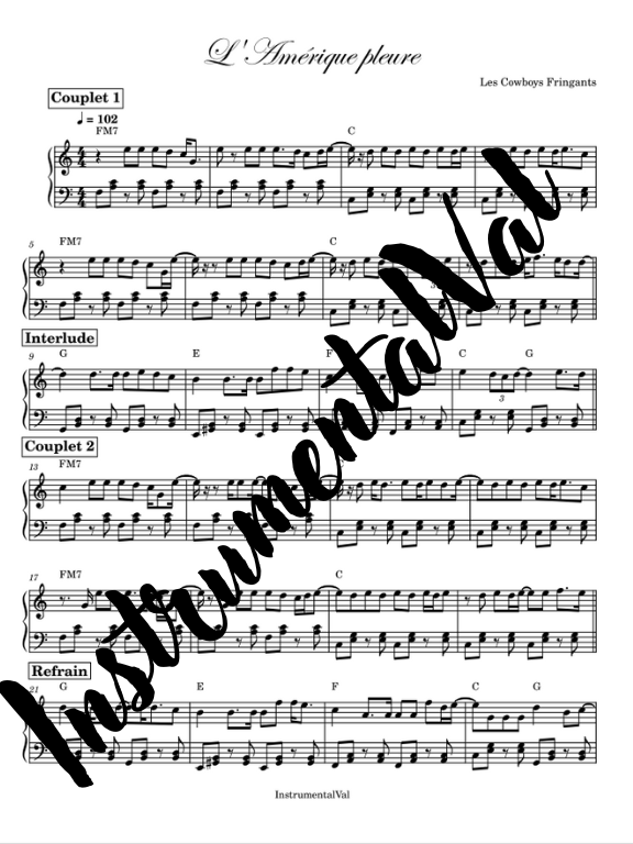 L'Amérique pleure - Les Cowboys Fringants Piano Solo product image (1)
