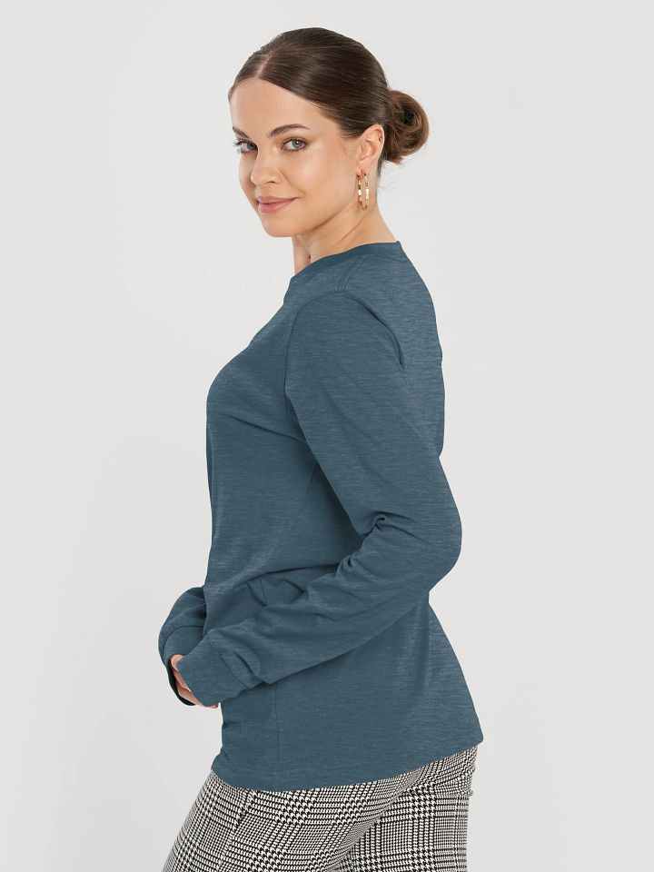 Plain Color Heather Deep Teal Long Sleeve T-Shirt product image (2)