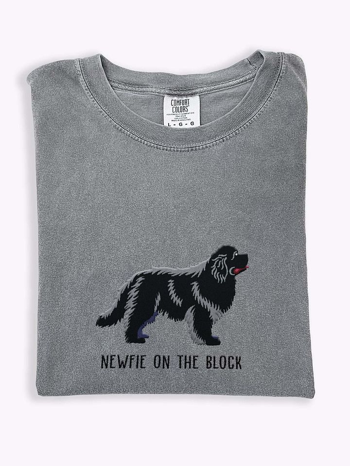 Newfie on the Block T-Shirt(Embroidered) of a Newfoundland(Black) product image (1)