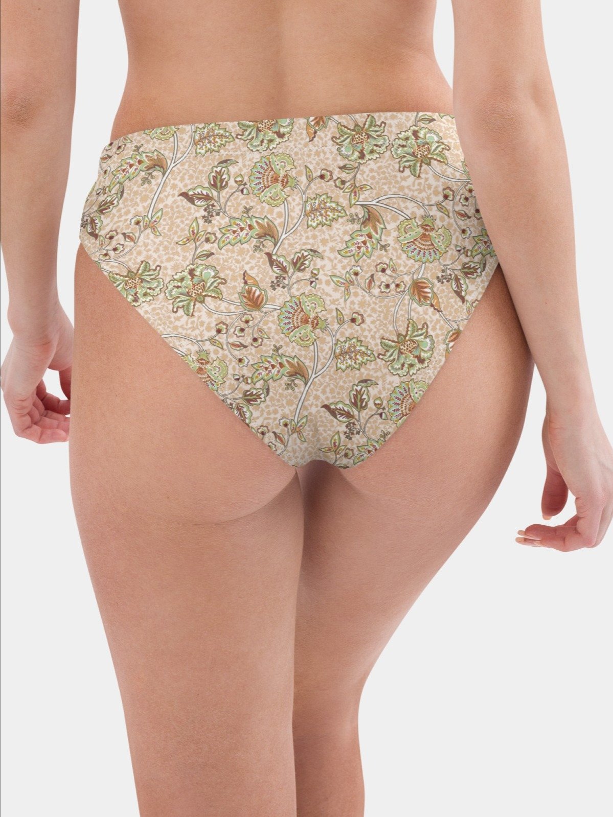 High-Waisted Bikini Bottom "Elegant Neutral Beige Chintz" product image (4)