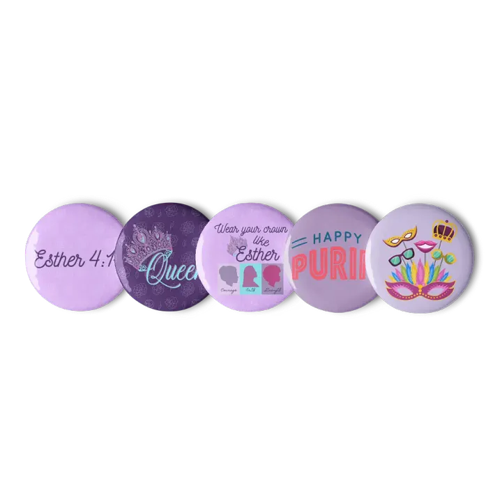 Happy Purim Queen Esther Set of 5 Button Pins product image (2)
