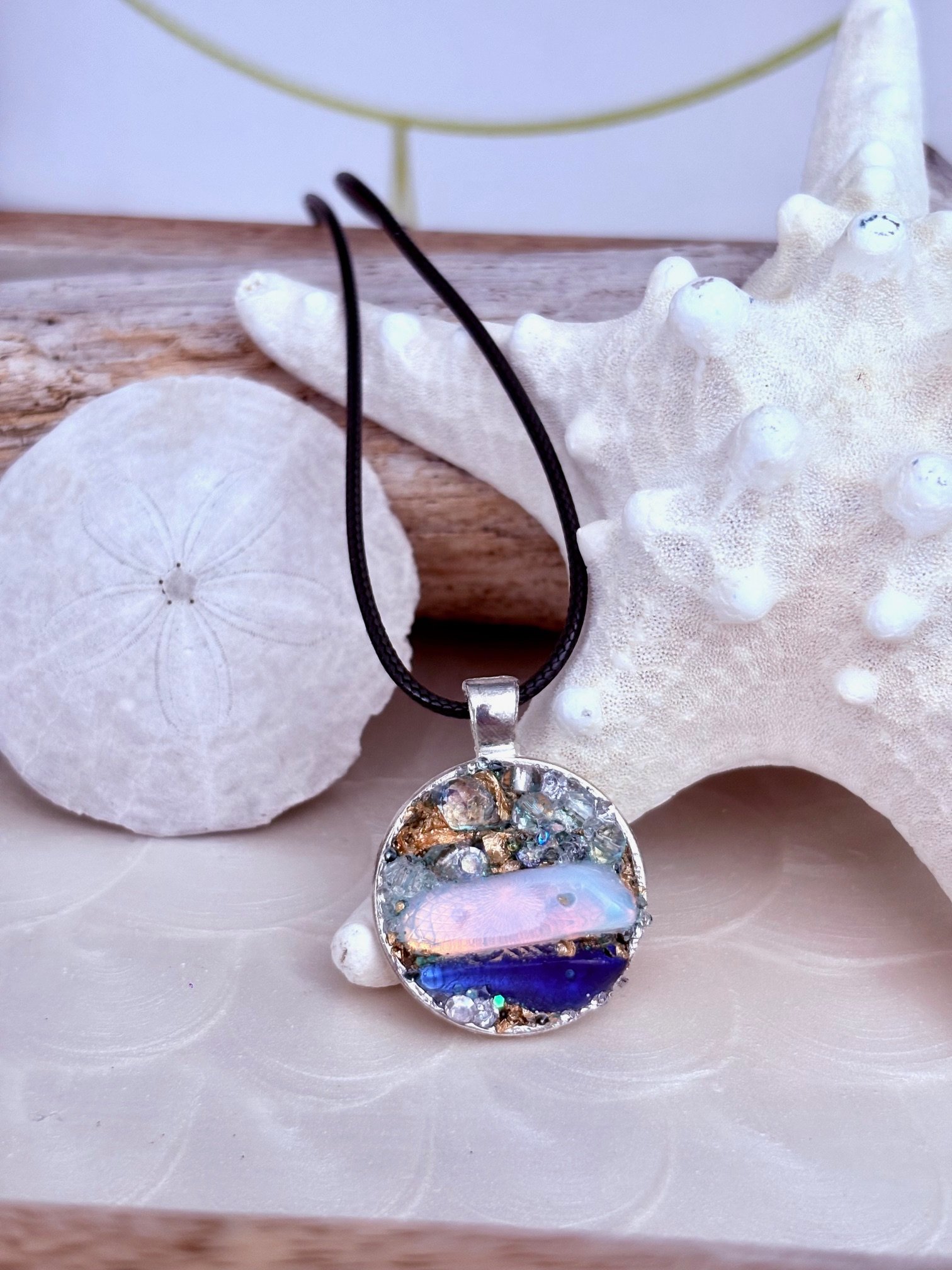 MFD-00226 | Mixed Metal Horizon Sea Glass Pendant Necklace | Handmade Bead & Sea Glass Art | Coastal Charm Jewelry by Monique Faella Designs™ product image (5)