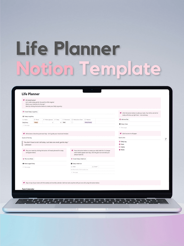 All-in-One Life Planner Template for Notion – Daily Planner, Tasks, Habits & Meal Tracker product image (1)