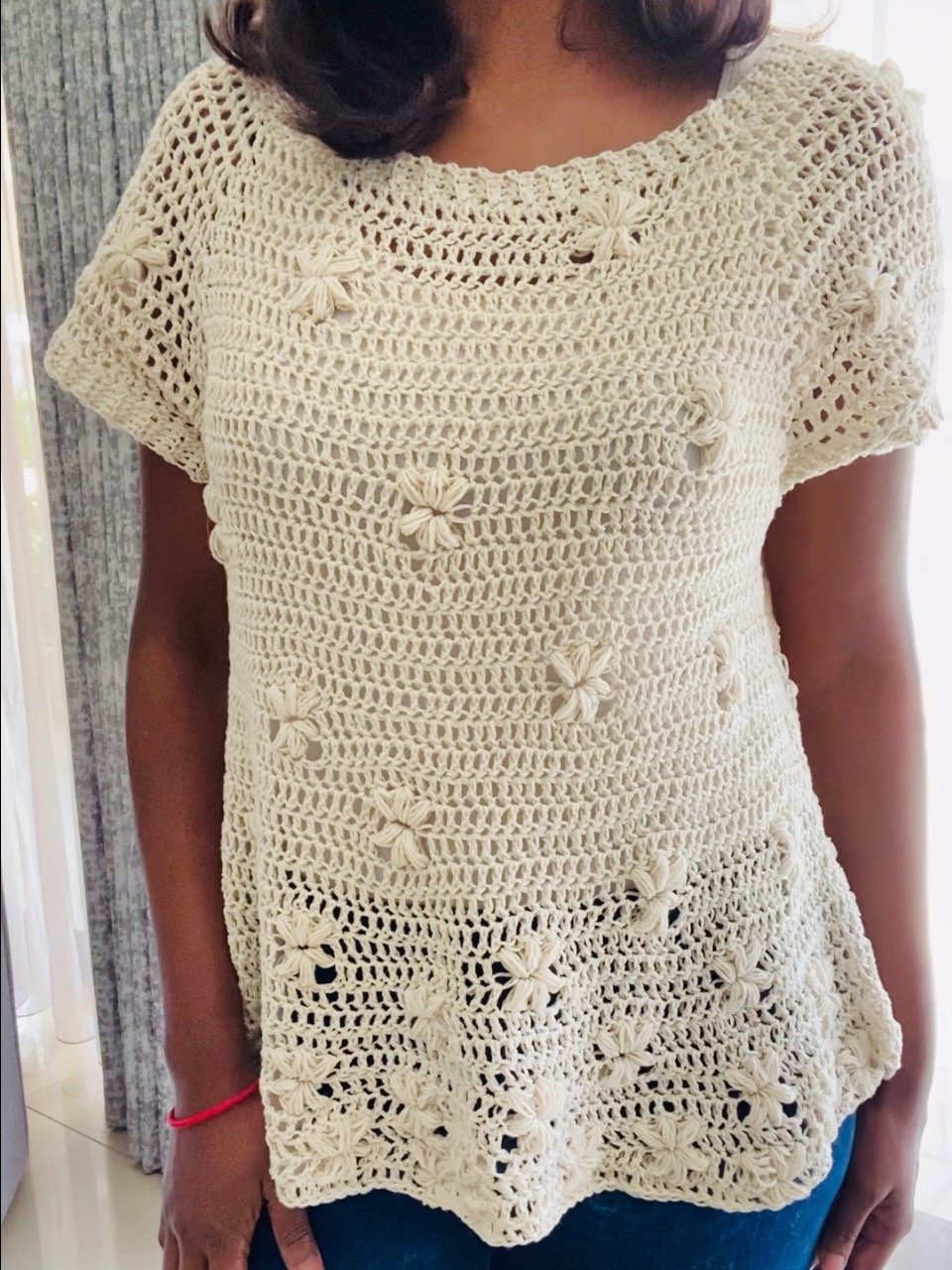 Crochet Flower Puff Raglan Sweater or Top Written Pattern product image (3)