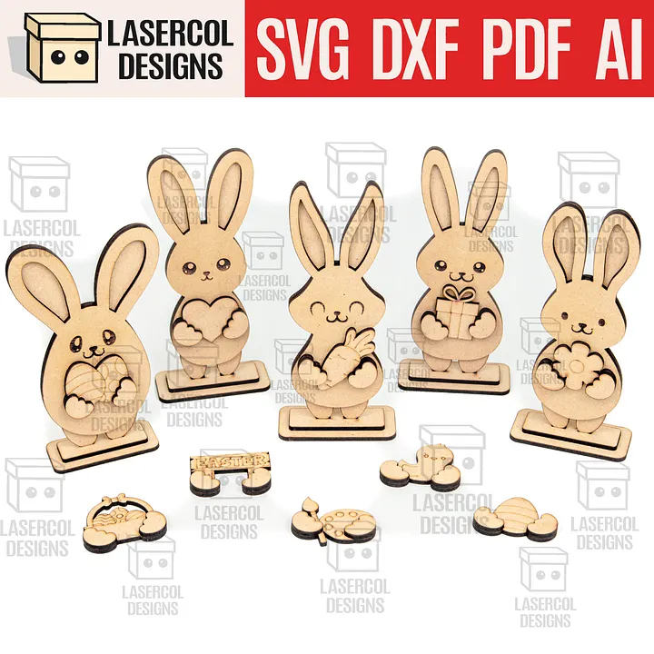 Easter Bunny Set (2 Sizes, 5 Styles)- Laser Cut Files product image (1)