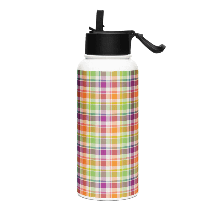 Purple, Orange, and Lime Plaid Water Bottle product image (2)
