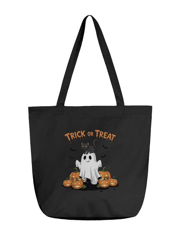 Halloween Trick or Treat Tote Bag – Organic Cotton Eco-Friendly Reusable | Ghost & Pumpkin Shopping Bag product image (1)