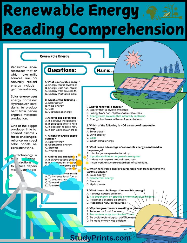 Renewable Energy Reading Passage with Comprehension Questions product image (1)