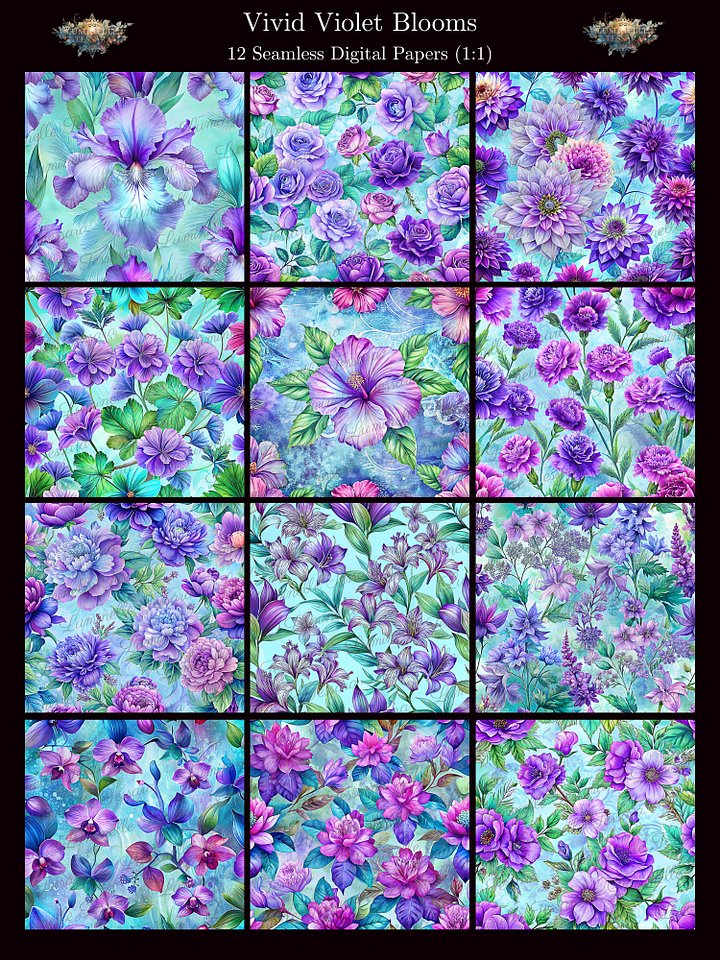 Vivid Violet Blooms – Seamless Digital Paper Bundle product image (1)