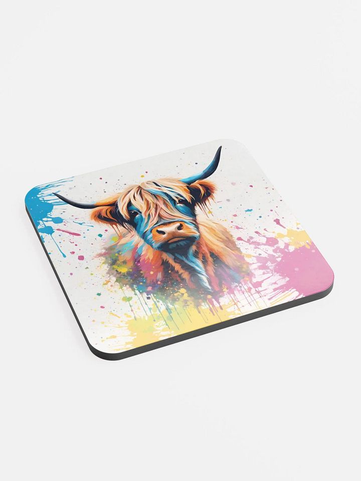 Vibrant Highland Cow Glossed Cork Coaster product image (2)