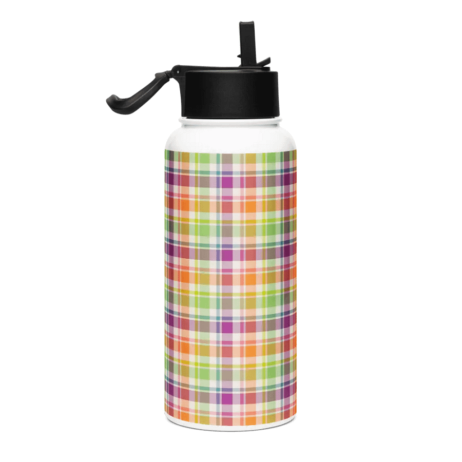 Purple, Orange, and Lime Plaid Water Bottle product image (1)