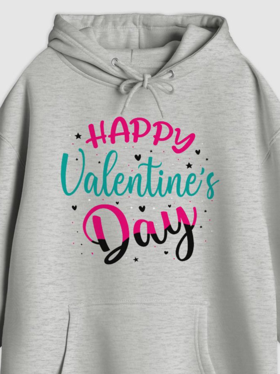 Happy Valentine's Day Pullover Hoodie (Front Only, Black Text) product image (2)