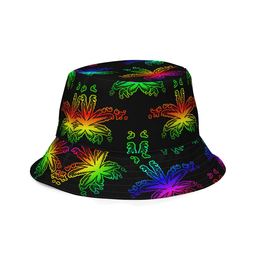 Rad Rainbow Reefer Reversible Bucket Hat, Happy Pride Pot Leaf Pattern Fashion Accessory, Colorful Queer Twisted Weed Leaves LGBTQIA+ Art product image (3)