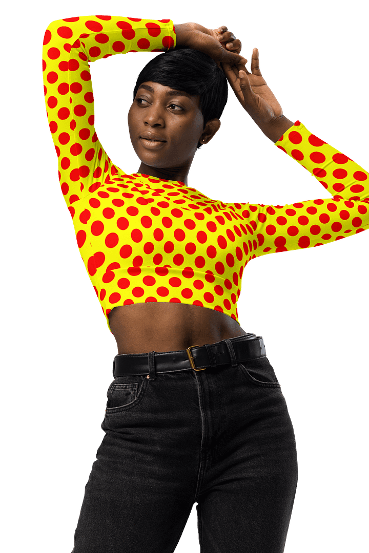 Red Polka Dots on Yellow Long Sleeve Crop Top product image (1)