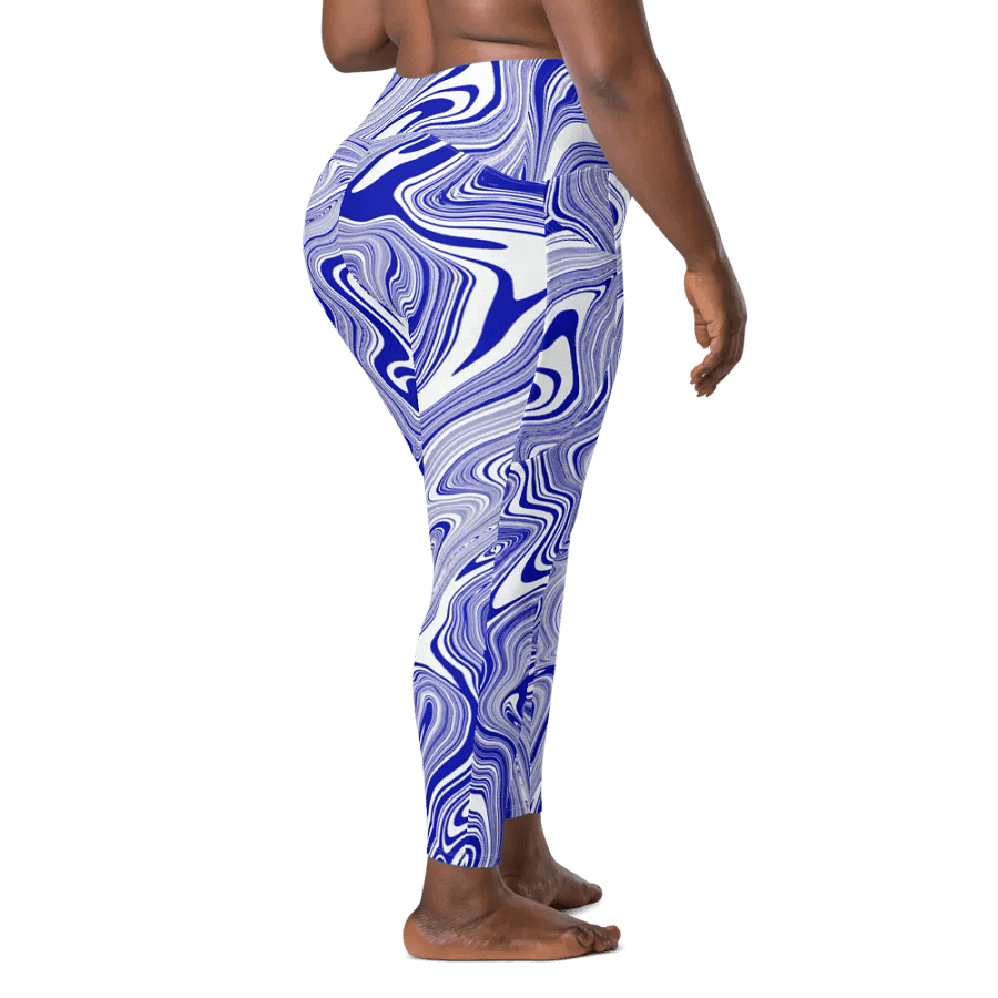 Leggings with Pockets - Blue and White Liquid Swirls product image (10)