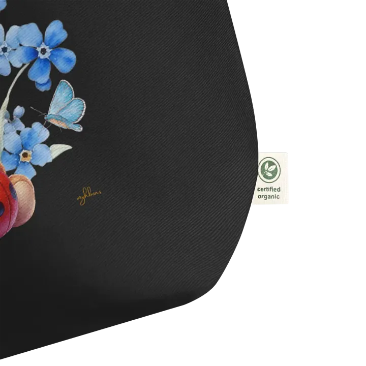 Forget-Me-Not Whispers Teddy Bear Tote Bag (Large) – Organic Cotton Twill, Floral Design with Teddy Bear & Ladybug, Eco-Friendly Bag product image (3)