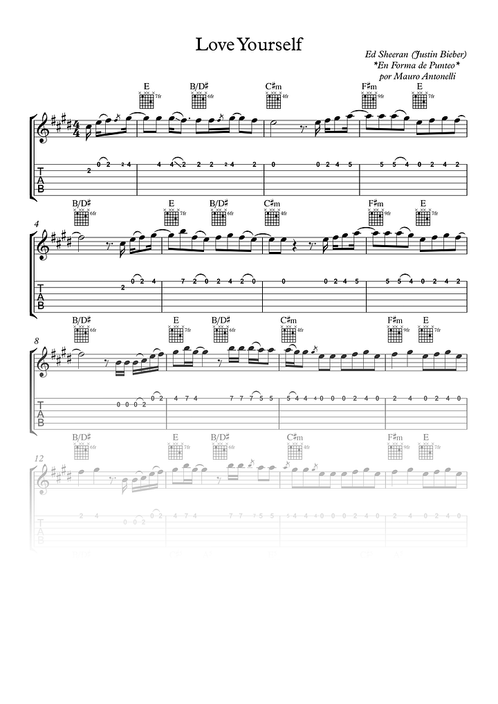 Love yourself - Partitura + Tab + Acordes + Pista product image (1)