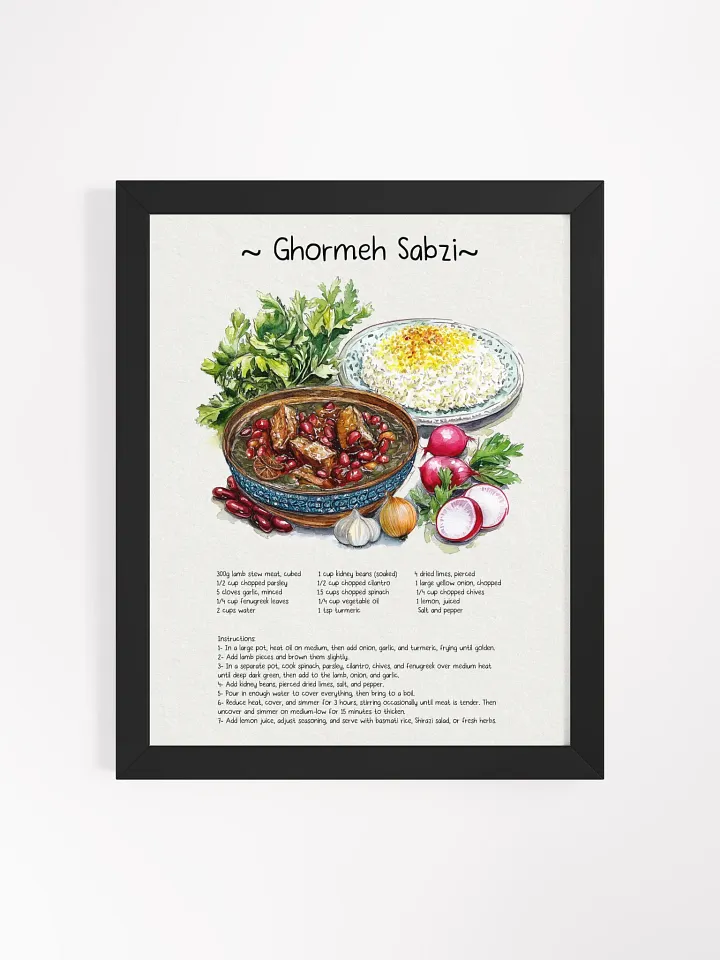 Ghormeh Sabzi Watercolor Illustration | Persian food Recipe | Persian Cuisine Kitchen Wall Art | Minimal Art | Food Art | Home Decor product image (3)